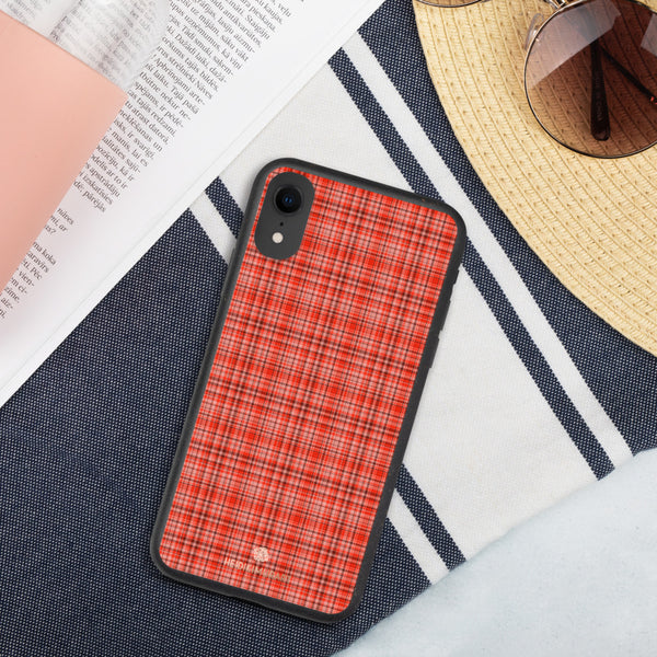 Red Plaid Print Eco-friendly iPhone Case, Biodegradable Phone Case-Printed in USA/EU-Heidi Kimura Art LLC-iPhone XR-Heidi Kimura Art LLC