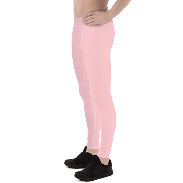 Light Pink Solid Color Premium Men's Leggings Meggings Activewear Pants- Made in USA-Men's Leggings-Heidi Kimura Art LLC