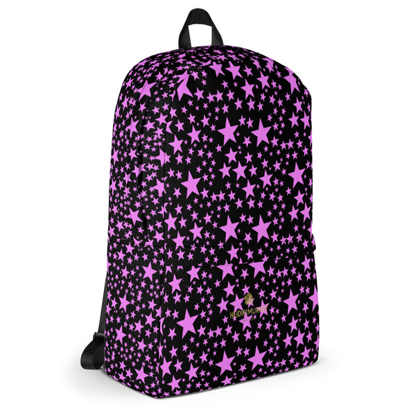 Pink Black Stars Pattern Print Designer Backpack For School/ Travel Bag- Made in USA/EU-Backpack-Heidi Kimura Art LLC
