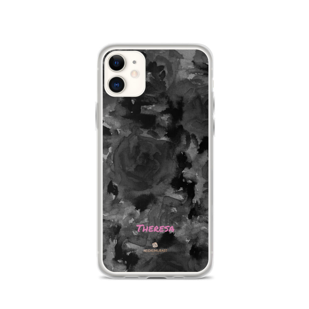 Personalized Black Floral iPhone Case, Abstract Watercolor Phone Case- Printed in USA/EU-Heidi Kimura Art LLC-iPhone 11-Heidi Kimura Art LLC