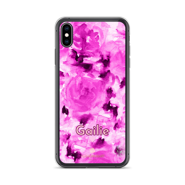 Pink Floral Custom Name iPhone Case, Rose Personalized Phone Case-Heidi Kimura Art LLC-iPhone XS Max-Heidi Kimura Art LLC