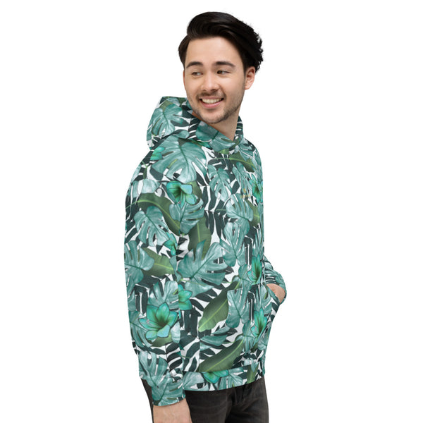Green Tropical Leaf Print Women's Unisex Hoodie Sweatshirt Pullover Top- Made in EU-Women's Hoodie-Heidi Kimura Art LLC