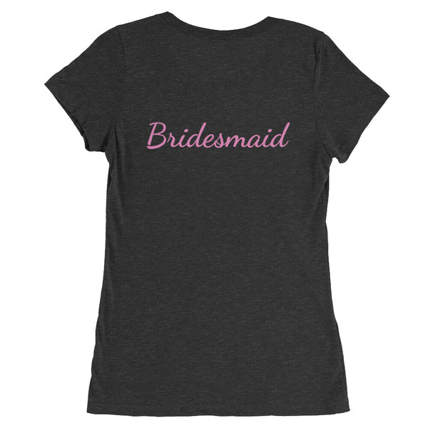 Pink Bridesmaid/ Customizable Text Fitted Soft Breathable Ladies' Short Sleeve T-Shirt-Women's T-Shirt-Heidi Kimura Art LLC