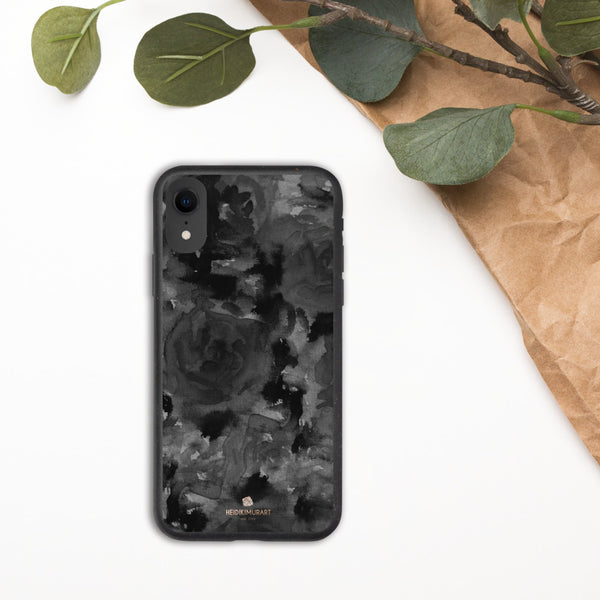 Black Floral Eco-Friendly iPhone Case, Biodegradable Phone Case-Heidi Kimura Art LLC-iPhone XR-Heidi Kimura Art LLC