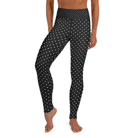 White Polka Dots Women's Leggings, Dots Print Premium Yoga Pants- Made in USA/EU-Leggings-XS-Heidi Kimura Art LLC