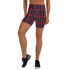 Red Blue Plaid Yoga Shorts, Scottish Plaid Print Women's Short Tights-Made in USA/EU-Heidi Kimura Art LLC-XS-Heidi Kimura Art LLC Red Blue Plaid Print Shorts, Classic Best Scottish Tartan Print Women's Elastic Stretchy Shorts Short Tights -Made in USA/EU (US Size: XS-3XL) Plus Size Available, Tight Pants, Pants and Tights, Womens Shorts, Short Yoga Pants