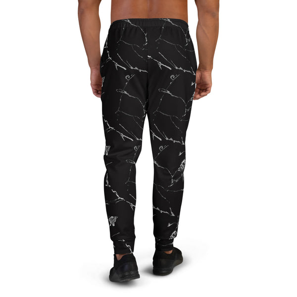 Gray Marble Print Men's Joggers, Premium Abstract Print Men's Sweatpants-Made in EU-Men's Joggers-Heidi Kimura Art LLC