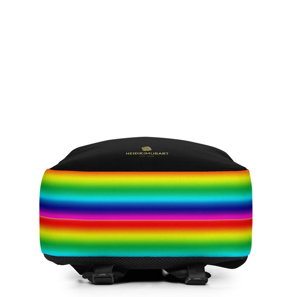 Black Rainbow Stripe Gay Pride Designer Best Striped Minimalist Backpack- Made in EU-Minimalist Backpack-Heidi Kimura Art LLC