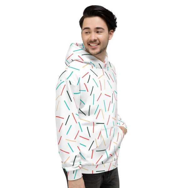 Fun White Birthday Sprinkles Unisex Hoodie Sweatshirt For Women or Men - Made in EU-Men's Hoodie-Heidi Kimura Art LLC