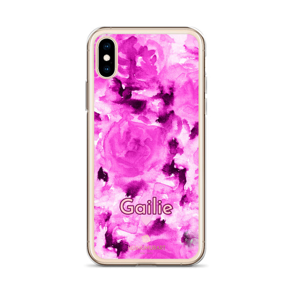 Pink Floral Custom Name iPhone Case, Rose Personalized Phone Case-Heidi Kimura Art LLC-Heidi Kimura Art LLC