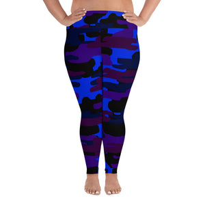 Purple Blue Camouflage Camo Military Print Women's Plus Size Leggings-Women's Plus Size Leggings-2XL-Heidi Kimura Art LLC