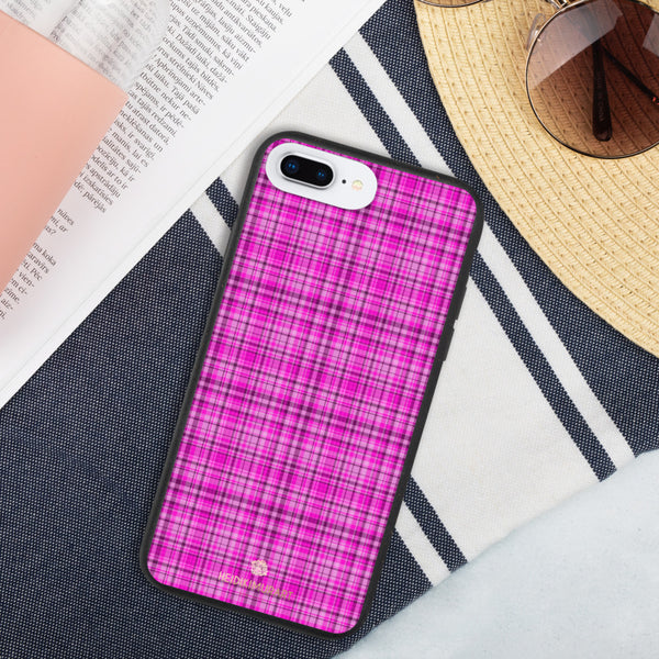 Pink Plaid iPhone Case, Tartan Print Biodegradable Phone Case-Heidi Kimura Art LLC-iPhone 7 Plus/8 Plus-Heidi Kimura Art LLC