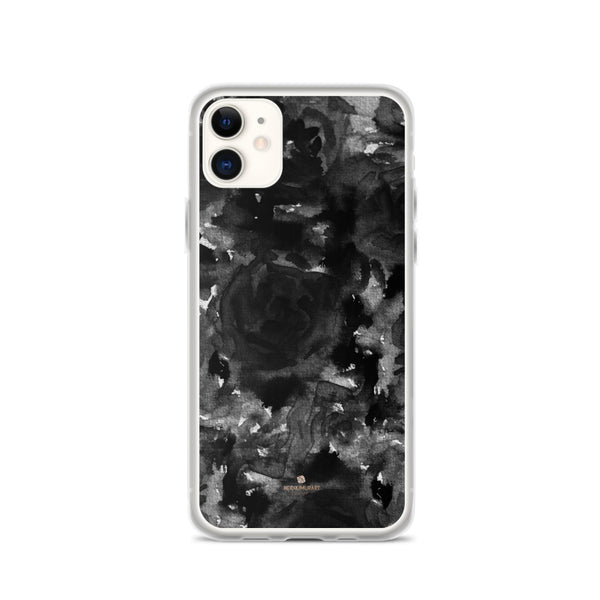 Black Floral Rose iPhone Case, Abstract Watercolor Phone Case-Printed in USA/EU-Heidi Kimura Art LLC-iPhone 11-Heidi Kimura Art LLC