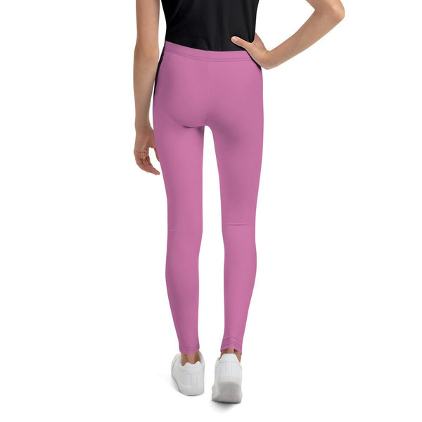 Pink Solid Color Premium Youth Leggings Sports Compression Tights -Made in USA/EU-Youth's Leggings-Heidi Kimura Art LLC