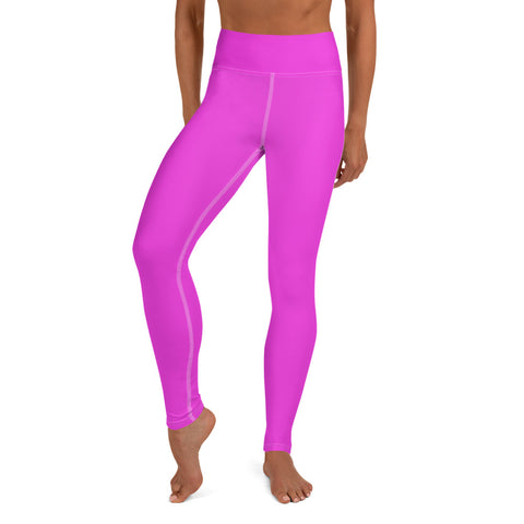 Hot Pink Solid Yoga Leggings, Solid Color Long Yoga Pants-Made in USA/EU-Heidi Kimura Art LLC-XS-Heidi Kimura Art LLC