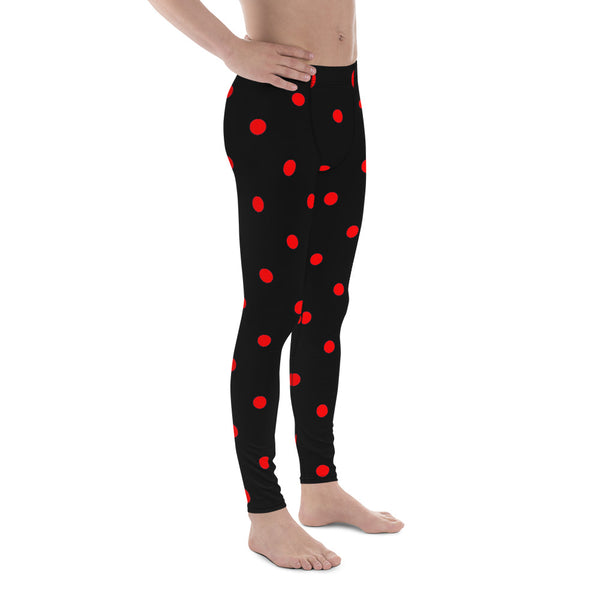Ladybug Beetle Black Red Polka Dots Print Men's Leggings Meggings -Made in USA/EU-Men's Leggings-Heidi Kimura Art LLC