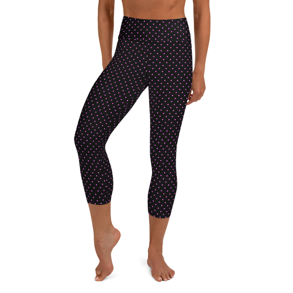 Polka Dots Yoga Capri Leggings, Women's Cute Dotted Capris Tights-Made in USA/EU-Heidi Kimura Art LLC-XS-Heidi Kimura Art LLC