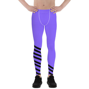 Purple Black Diagonal Stripe Print Men's Leggings Meggings Tights- Made in USA/ EU-Men's Leggings-XS-Heidi Kimura Art LLC