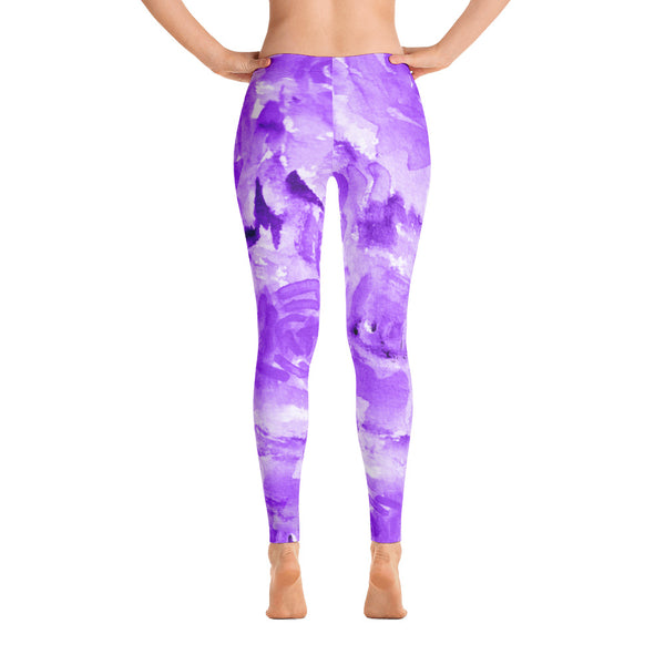 Purple Rose Floral Print Women's Long Casual Leggings/ Running Tights - Made in USA (US Size: XS-XL)-Casual Leggings-XS-Heidi Kimura Art LLC