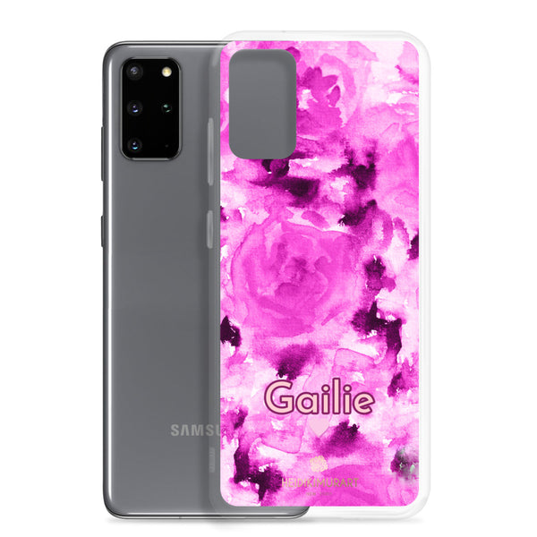 Pink Rose Floral Samsung Case, Personalized Custom Name Flower Print Phone Case-Heidi Kimura Art LLC-Heidi Kimura Art LLC