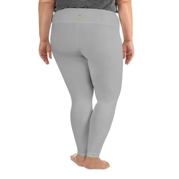 Medium Gray Solid Color Print Women's Plus Size Best Quality Leggings- Made in USA/EU-Women's Plus Size Leggings-Heidi Kimura Art LLC