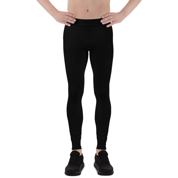 Black Solid Color Men's Leggings, Modern Sporty Meggings-Made in USA/EU-Heidi Kimura Art LLC-Heidi Kimura Art LLC Black Solid Color Meggings, Modern Minimalist Solid Color Print Premium Classic Elastic Comfy Men's Leggings Fitted Tights Pants - Made in USA/EU (US Size: XS-3XL) Spandex Meggings Men's Workout Gym Tights Leggings, Compression Tights, Kinky Fetish Men Pants