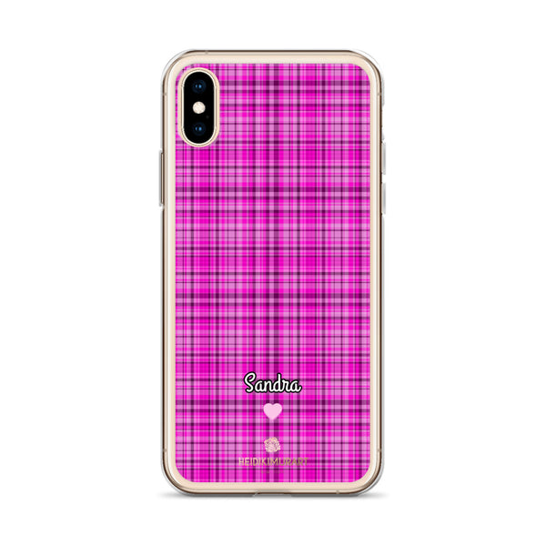 Personalized Pink Tartan iPhone Case, Custom Name Plaid Print Phone Case-Heidi Kimura Art LLC-Heidi Kimura Art LLC