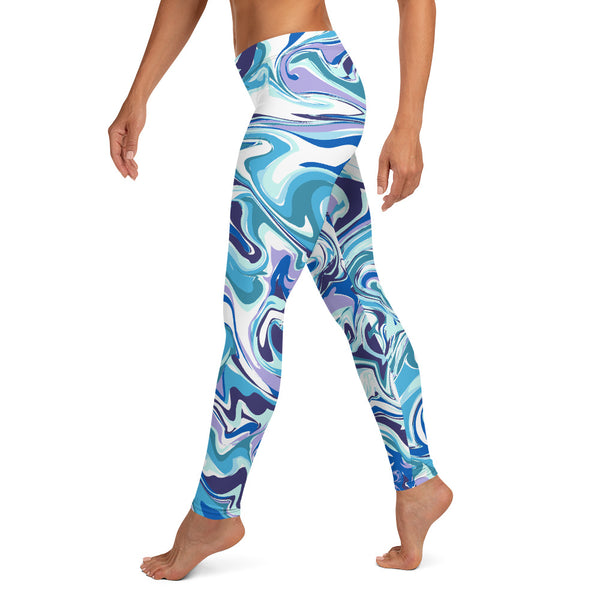 Blue Swirl Women's Casual Leggings, Abstract Print Ladies Tights-Made in USA/EU-Heidi Kimura Art LLC-Heidi Kimura Art LLC