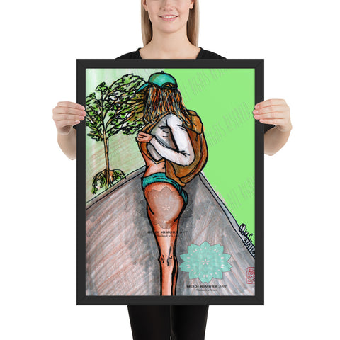 Fitness Girl Hiking in the Woods Fitness Art Framed Poster, Made in USA-Art Print-18×24-Heidi Kimura Art LLC