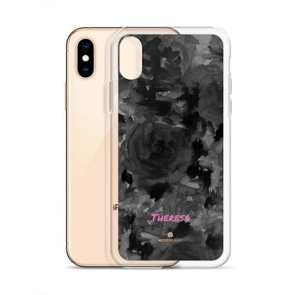 Personalized Black Floral iPhone Case, Abstract Watercolor Phone Case- Printed in USA/EU-Heidi Kimura Art LLC-Heidi Kimura Art LLC