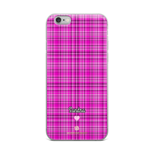 Personalized Pink Tartan iPhone Case, Custom Name Plaid Print Phone Case-Heidi Kimura Art LLC-iPhone 6 Plus/6s Plus-Heidi Kimura Art LLC