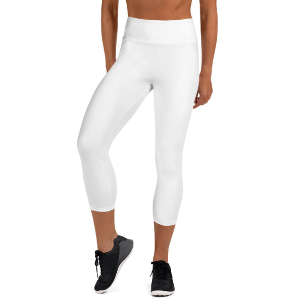 Solid White Premium Bridesmaid Designer Yoga Capri Leggings-Made in USA-Capri Yoga Pants-XS-Heidi Kimura Art LLC