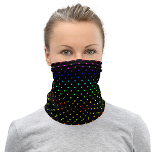 Black Rainbow Dots Neck Gaiter, Washable Bandana Face Mask Covering-Made in USA/EU-Heidi Kimura Art LLC-Heidi Kimura Art LLC Black Rainbow Dots Neck Gaiter, Polka Dots Print Luxury Premium Quality Cool And Cute One-Size Reusable Washable Scarf Headband Bandana - Made in USA/EU, Face Neck Warmers, Non-Medical Breathable Face Covers, Neck Gaiters  