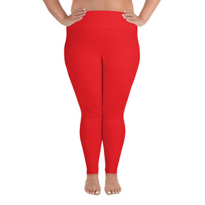 Bright Red Plus Size Leggings, Red Solid Color Women's Yoga Leggings-Made in USA/EU (US Size: 2XL-6XL)-Women's Plus Size Leggings-2XL-Heidi Kimura Art LLC
