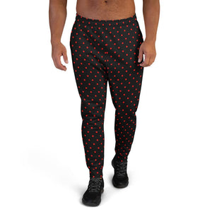 Black Red Classic Polka Dots Print Designer Men's Joggers Fashion Pants- Made in EU-Men's Joggers-XS-Heidi Kimura Art LLC