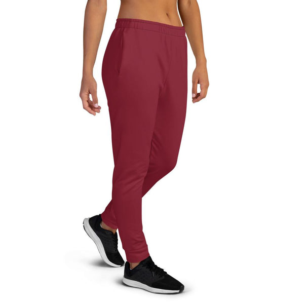 Burgundy Red Solid Color Premium Women's Joggers Slim Fit Sweatpants - Made in EU-Women's Joggers-Heidi Kimura Art LLC Burgundy Red Women's Joggers, Burgundy Red Solid Color Premium Printed Slit Fit Soft Women's Joggers Sweatpants -Made in EU (US Size: XS-3XL) Plus Size Available, Solid Coloured Women's Joggers, Soft Joggers Pants Womens, Women's Long Joggers, Women's Soft Joggers, Lightweight Jogger Pants Women's, Women's Athletic Joggers, Women's Jogger Pants
