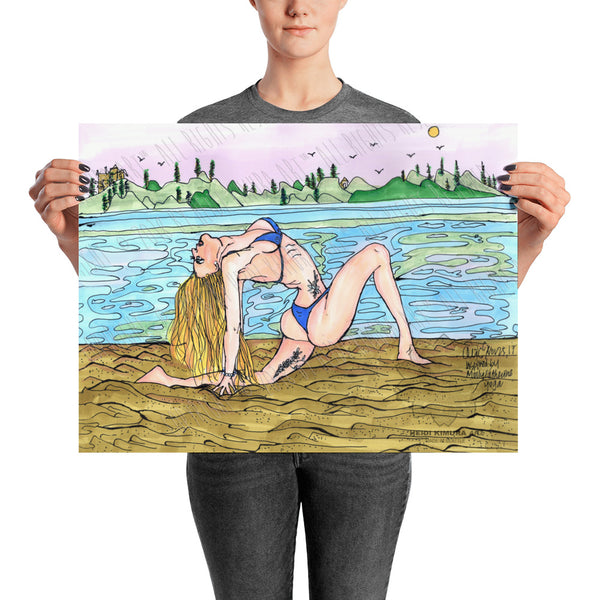 Blonde Yogini Beach Yoga Studio Art Enhanced Matte Paper Poster, Made in USA/ Europe-Art Print-18×24-Heidi Kimura Art LLC