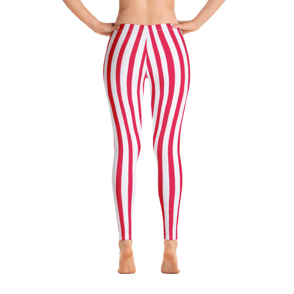 Red White Striped Women's Leggings, Circus Casual Tights For Ladies-Made in USA/EU-Heidikimurart Limited -Heidi Kimura Art LLC Red White Striped Women's Leggings, Circus Casual Modern Long Vertical Striped Casual Tights Modern Essential Women's Long Tights, Women's Long Dressy Casual Fashion Leggings/ Running Tights - Made in USA/ EU/ MX (US Size: XS-XL)