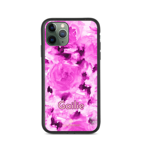 Custom Name Pink Floral iPhone Case, Biodegradable Phone Case-Heidi Kimura Art LLC-iPhone 11 Pro-Heidi Kimura Art LLC