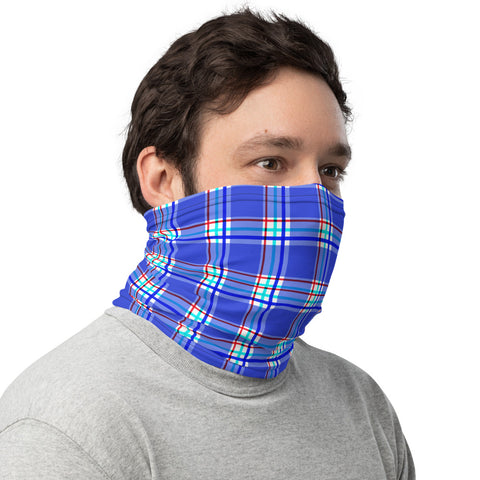 Pastel Blue Plaid Neck Gaiter, Tartan Print Washable Face Mask-Made in USA/EU-Heidi Kimura Art LLC-Heidi Kimura Art LLC Pastel Blue Plaid Neck Gaiter, Tartan Print Luxury Premium Quality Cool And Cute One-Size Reusable Washable Scarf Headband Bandana - Made in USA/EU, Face Neck Warmers, Non-Medical Breathable Face Covers, Neck Gaiters  