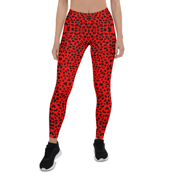 Red Cheetah Animal Print Leggings, Women's Casual Tights-Made in USA/EU-Heidi Kimura Art LLC-Heidi Kimura Art LLC