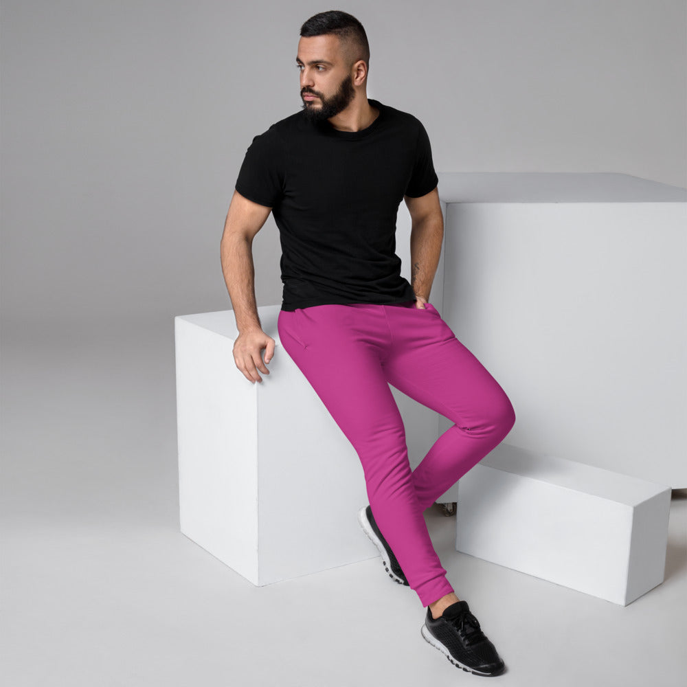 Men Hot Pink Jogging Pants Hot Pink Men's Joggers, Solid Bright