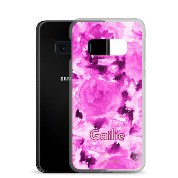 Pink Rose Floral Samsung Case, Personalized Custom Name Flower Print Phone Case-Heidi Kimura Art LLC-Heidi Kimura Art LLC