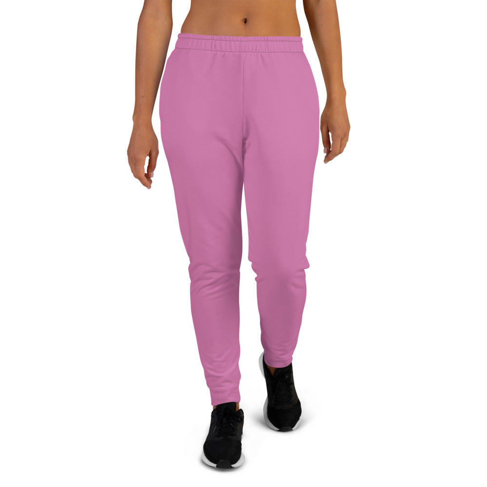 Rosy Pink Solid Color Print Premium Women's Slim Fit Sweatpants Joggers- Made in EU-Women's Joggers-XS-Heidi Kimura Art LLC Rosy Pink Women's Joggers, Rosy Pink Solid Pastel Color Premium Printed Slit Fit Soft Women's Joggers Sweatpants -Made in EU (US Size: XS-3XL) Plus Size Available, Solid Coloured Women's Joggers, Soft Joggers Pants Womens