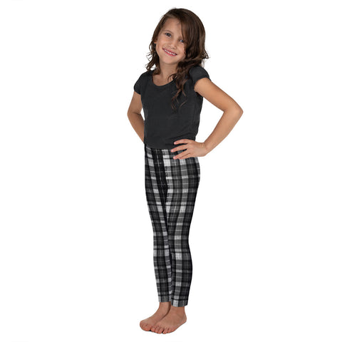 Black Plaid Print Designer Kid's Girl's Leggings Active Wear Pants (2T-7) Made in USA/EU-Kid's Leggings-Heidi Kimura Art LLC Black Plaid Kid's Leggings, Black Plaid Print Designer Kid's Girl's Leggings Active Wear 38-40 UPF Fitness Workout Gym Wear Pants (2T-7) Made in USA/EU, Girls' Leggings & Pants, Leggings For Girls, Designer Girls Leggings Tights, Leggings For Girl Child