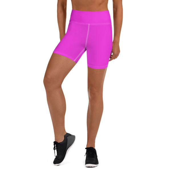 Hot Pink Yoga Shorts, Bright Pink Colorful Women's Tights-Made in USA/EU-Heidi Kimura Art LLC-Heidi Kimura Art LLC Hot Pink Yoga Shorts, Bright Pink Colorful Solid Color Premium Quality Women's High Waist Spandex Fitness Workout Yoga Shorts, Yoga Tights, Fashion Gym Quick Drying Short Pants With Pockets - Made in USA (US Size: XS-XL)