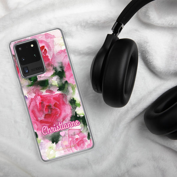 Pink Rose Personalized Samsung Case, Floral Custom Name Phone Case-Heidi Kimura Art LLC-Heidi Kimura Art LLC