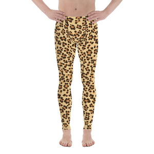 Brown Leopard Animal Print Fitted Elastic Men's Leggings Men Tights - Made in USA-Men's Leggings-XS-Heidi Kimura Art LLC