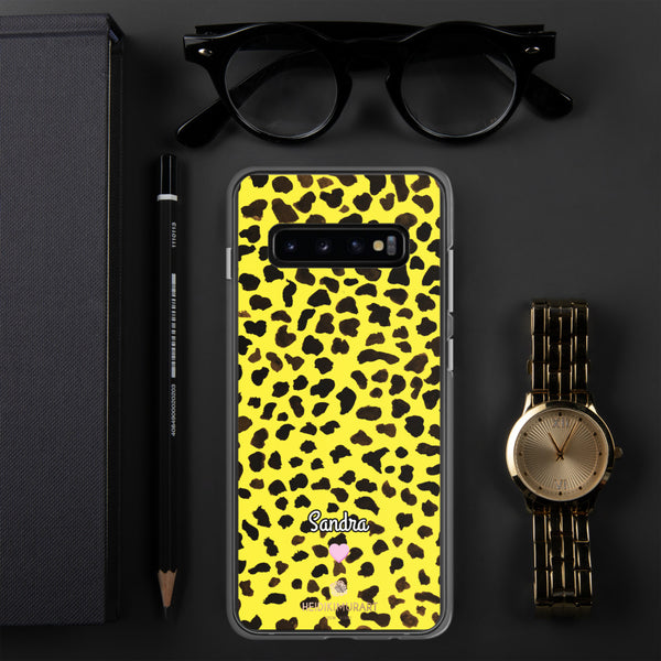 Yellow Leopard Print Samsung Case, Personalized Custom Name Phone Case-Heidi Kimura Art LLC-Samsung Galaxy S10+-Heidi Kimura Art LLC