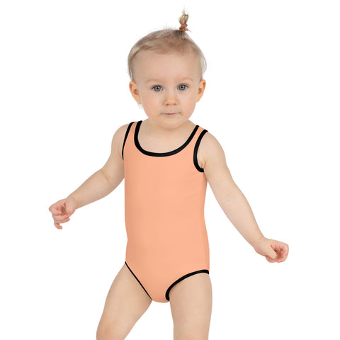 Nude Color Girl's Swimwear, Solid Color Print Kids Swimsuit-Heidi Kimura Art LLC-2T-Heidi Kimura Art LLC